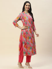 Floral Print Cotton Kurta With Pants