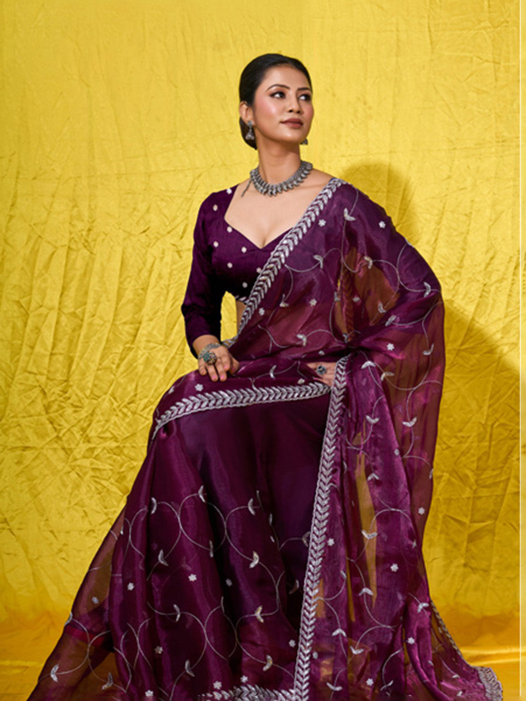Embroidered Chiffon Saree