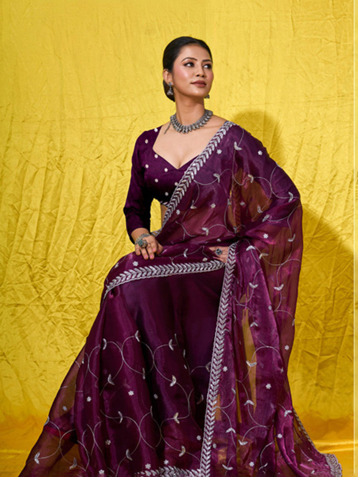 Embroidered Chiffon Saree