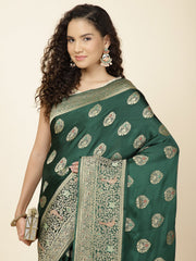 Zari Border Booti Satin Woven Saree