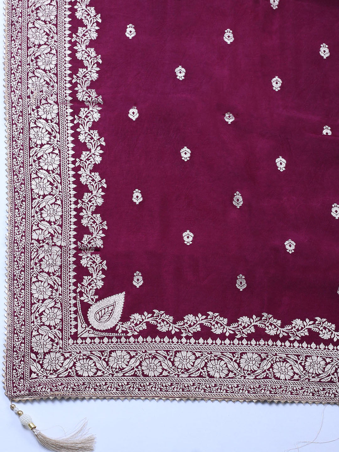 Embroidered Chanderi Unstitched Suit With Pant &amp; Dupatta
