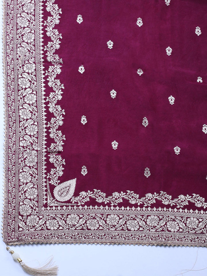 Embroidered Chanderi Unstitched Suit With Pant &amp; Dupatta