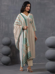 Printed Cotton Kurta With Pants & Dupatta