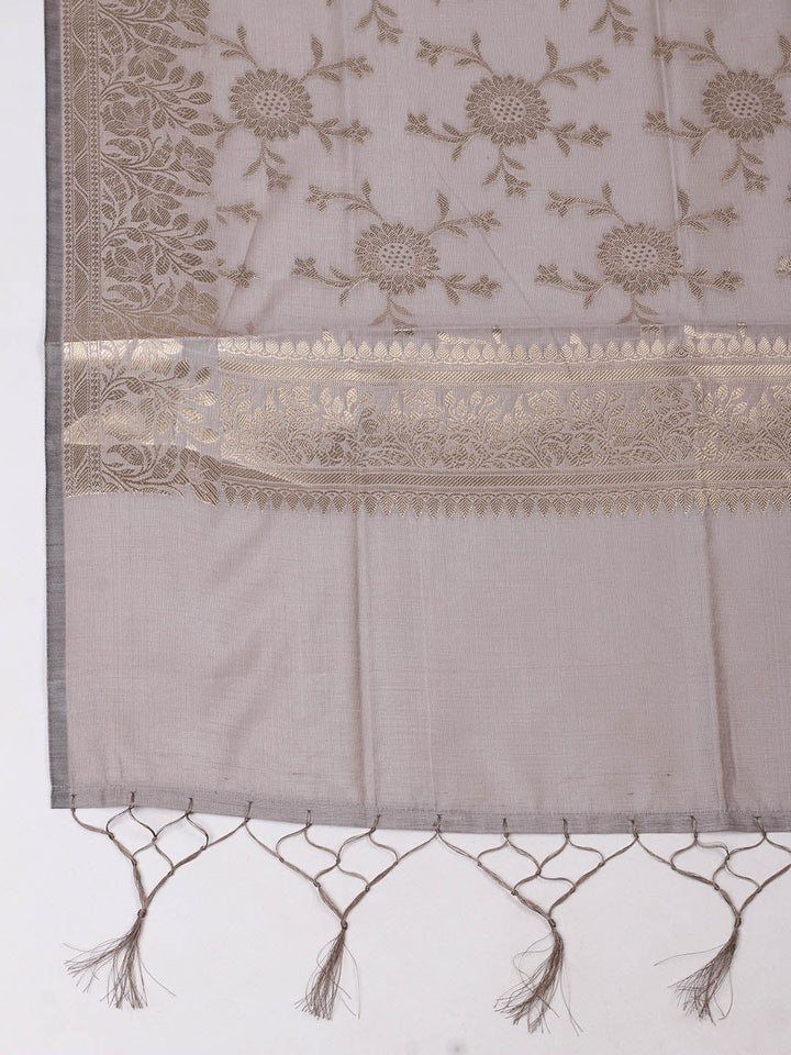 Woven Design Chanderi Unstitched Suit With Pant &amp; Dupatta