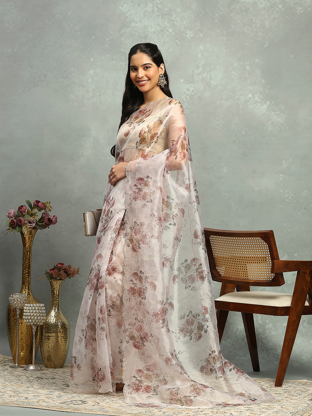 Digital Floral Printed Organza Saree