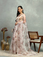 Digital Floral Printed Organza Saree