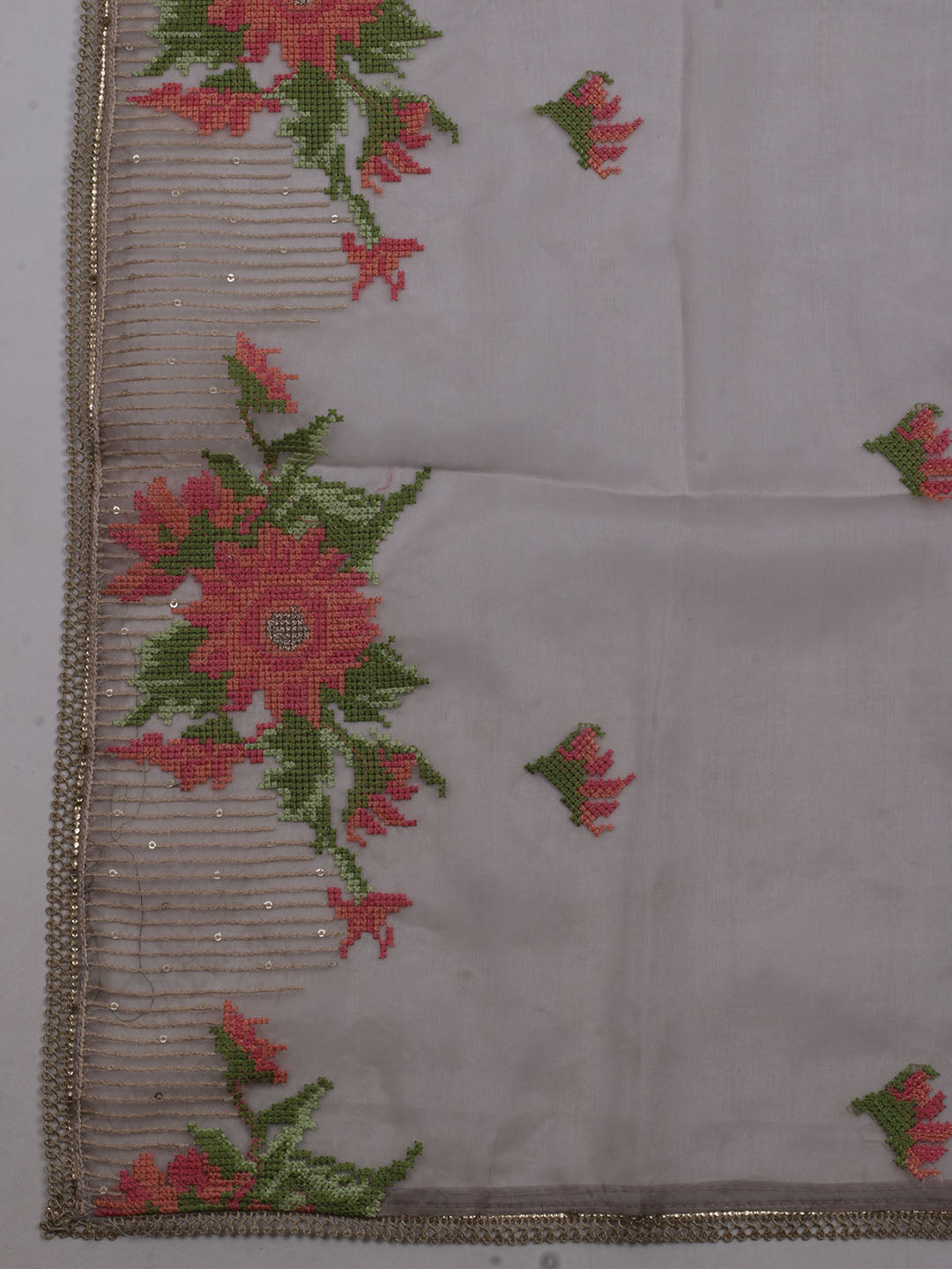 Neck Embroidered Chanderi Unstitched Suit With Dupatta