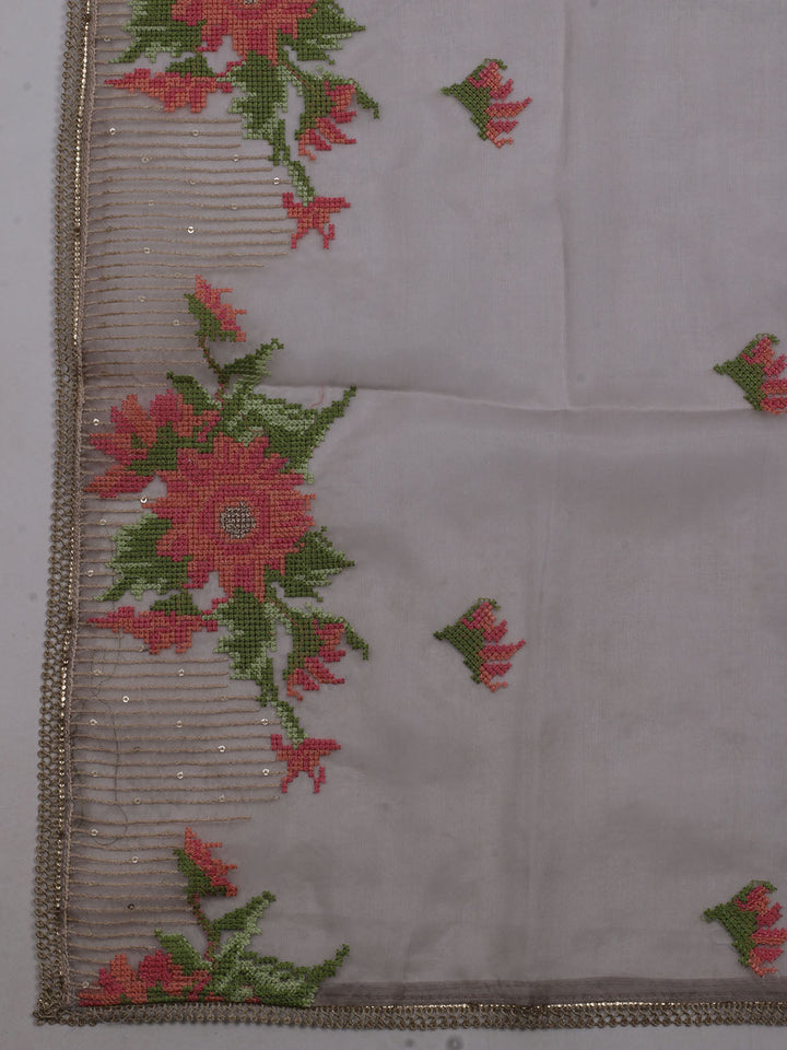 Neck Embroidered Chanderi Unstitched Suit With Dupatta