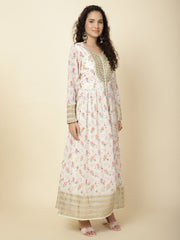 Floral Printed Georgette Kurta With Pants & Dupatta