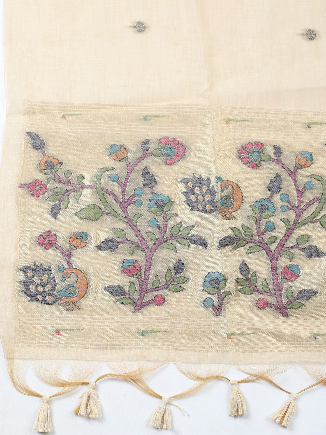 Embroidered Chanderi Unstitched Suit With Pant &amp; Dupatta