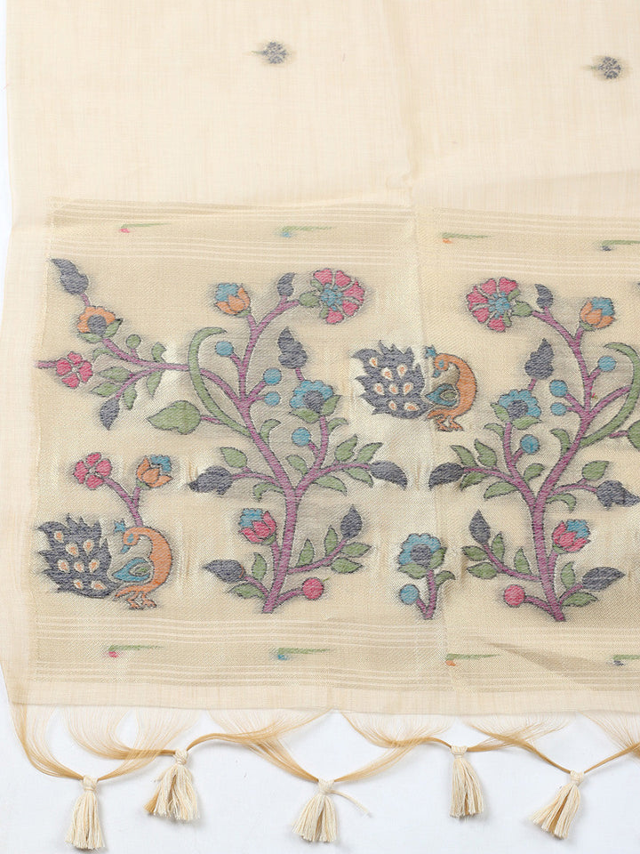 Embroidered Chanderi Unstitched Suit With Pant &amp; Dupatta