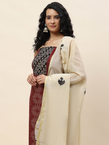 Neck Patch Cotton Unstitched Suit With Dupatta