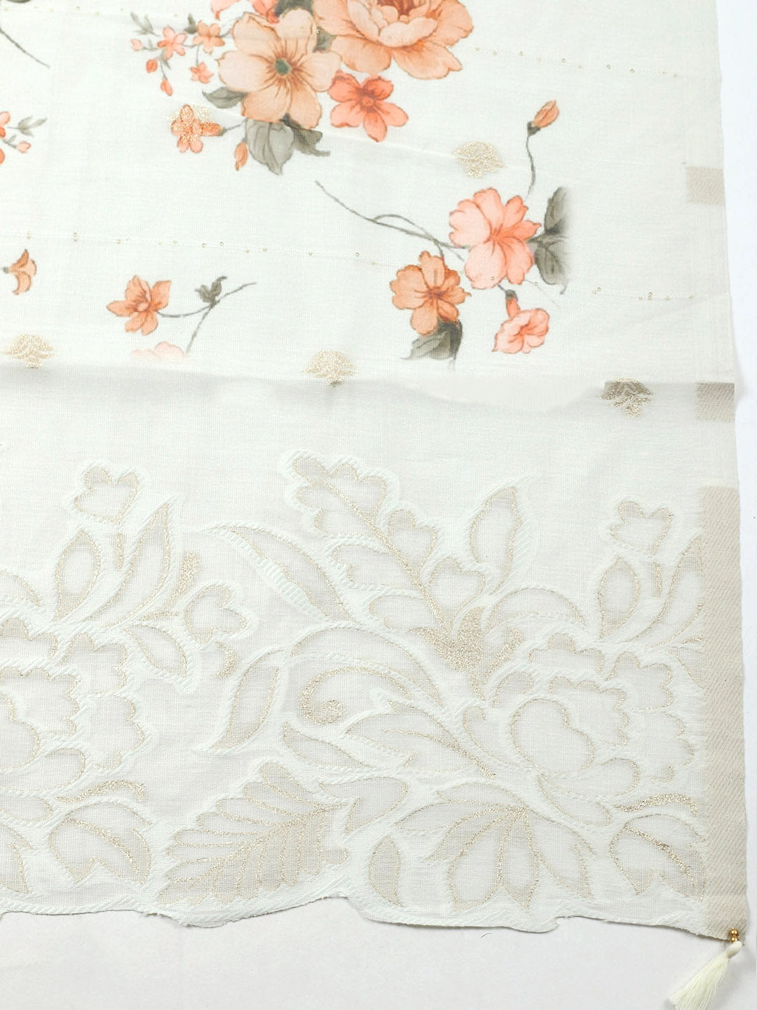 Embroidered Linen Blend Unstitched Suit With Pant &amp; Dupatta