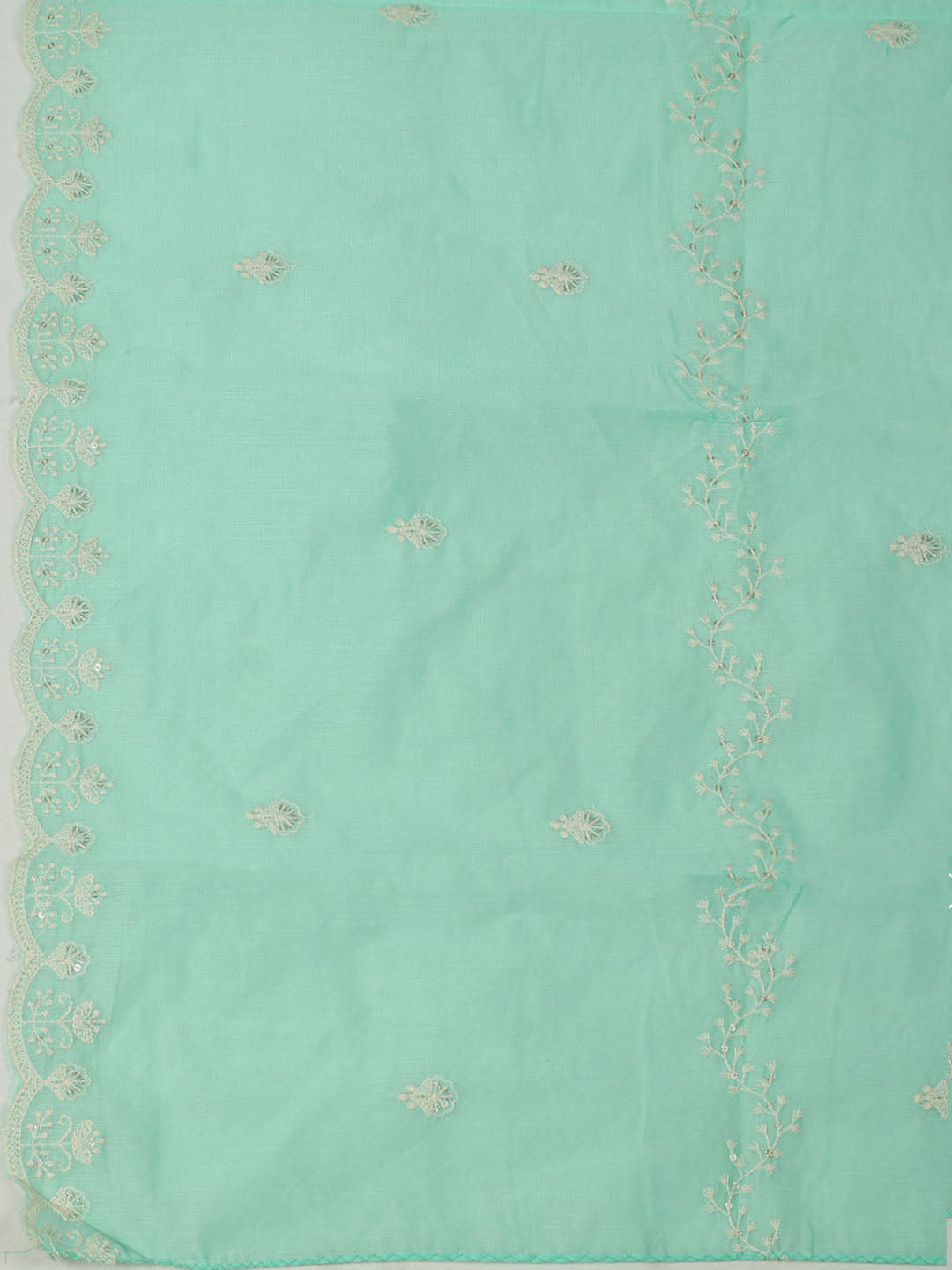 Embroidered Chanderi Unstitched Suit With Pant &amp; Dupatta
