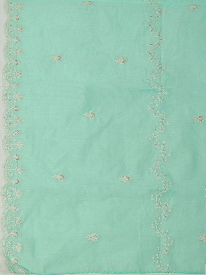 Embroidered Chanderi Unstitched Suit With Pant &amp; Dupatta