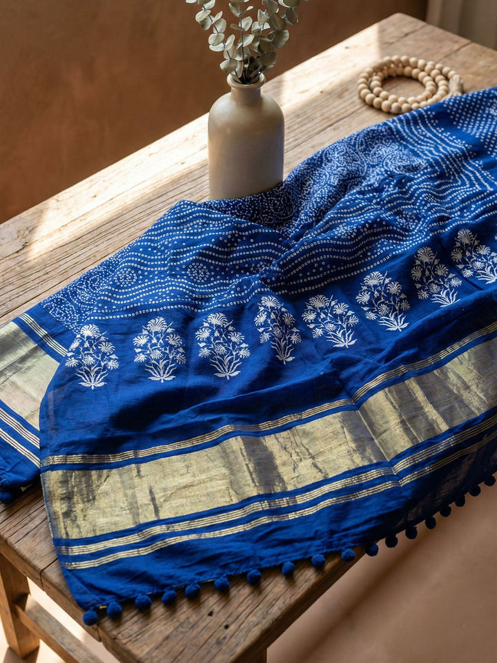 Printed Cotton Blend Unstitched Suit With Pant &amp; Dupatta