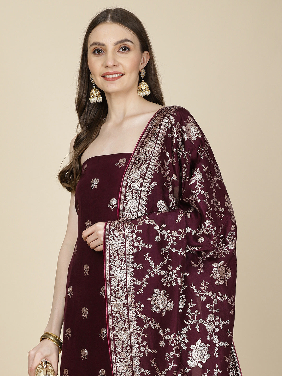 Woven Chanderi Unstitched Suit Piece With Dupatta