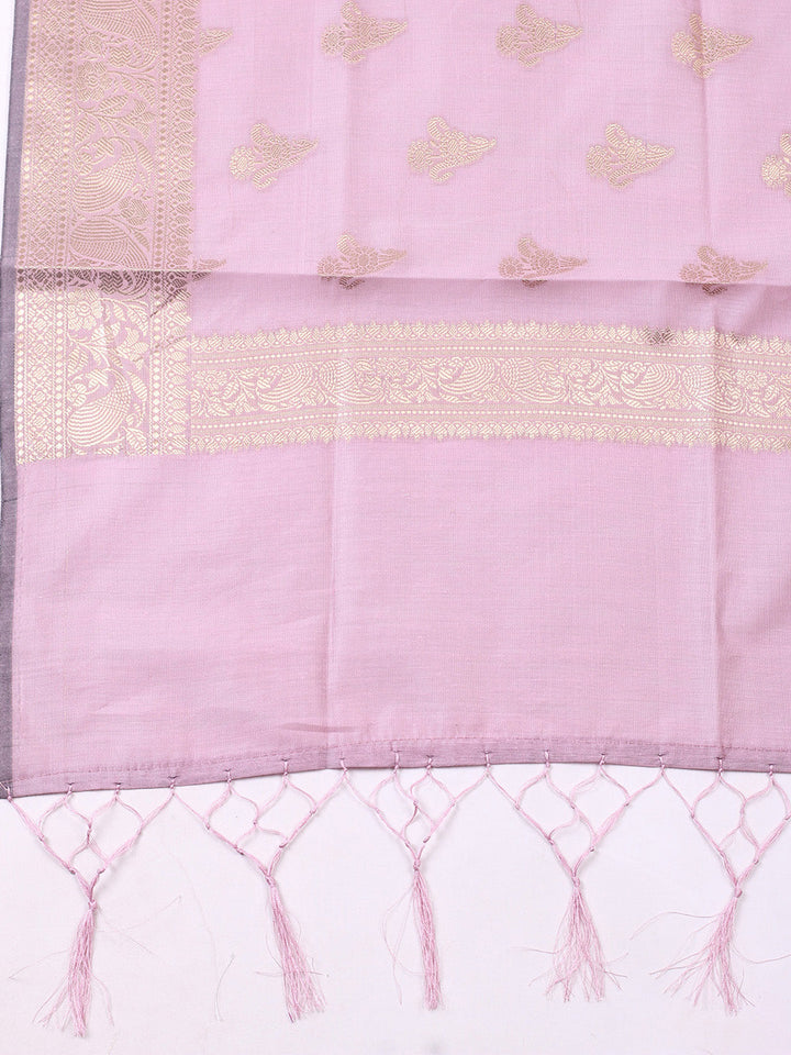 Woven Design Chanderi Unstitched Suit With Pant &amp; Dupatta