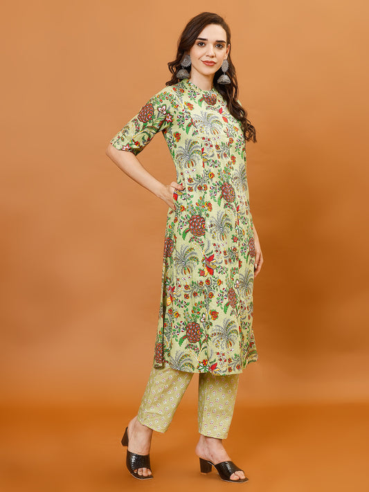 Printed Cotton Blend Kurta With Pants