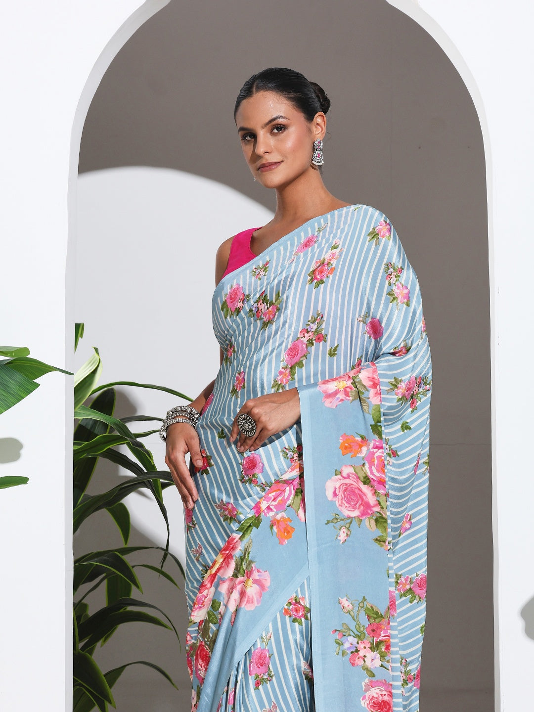 Floral Printed Crepe Saree