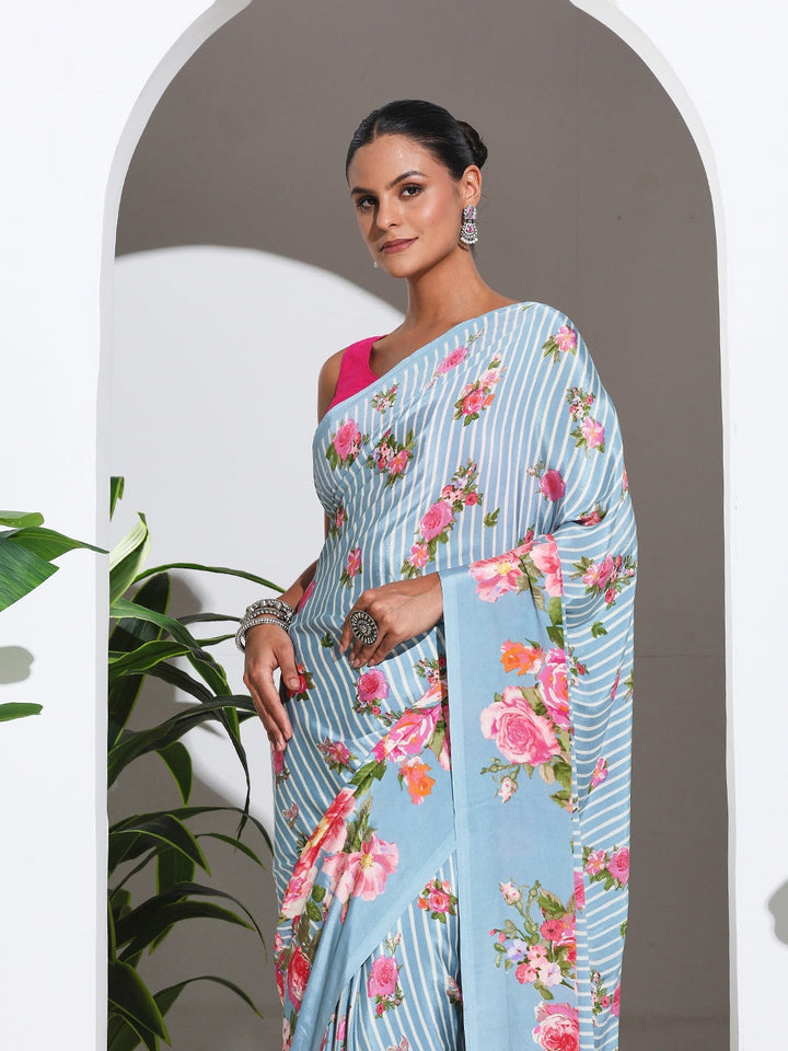 Floral Printed Crepe Saree