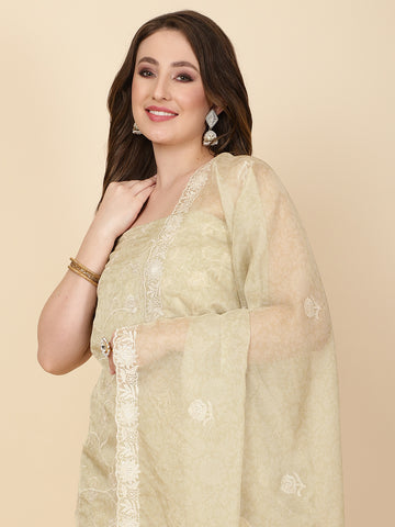 Embroidered Organza Unstitched Suit Piece With Dupatta