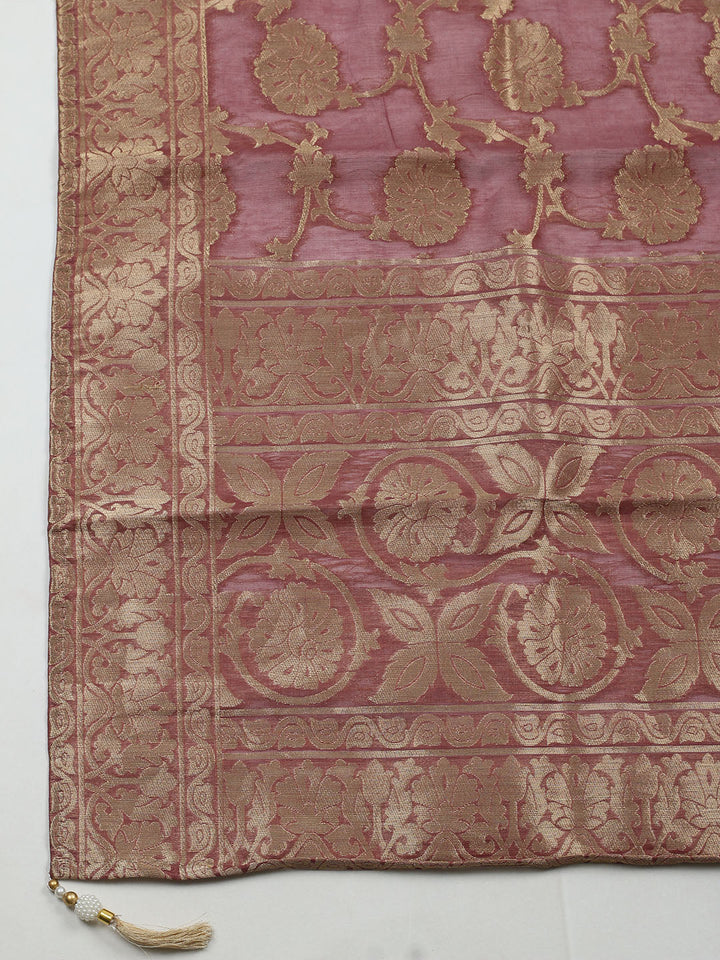 Embroidered Organza Unstitched Suit With Pant &amp; Dupatta