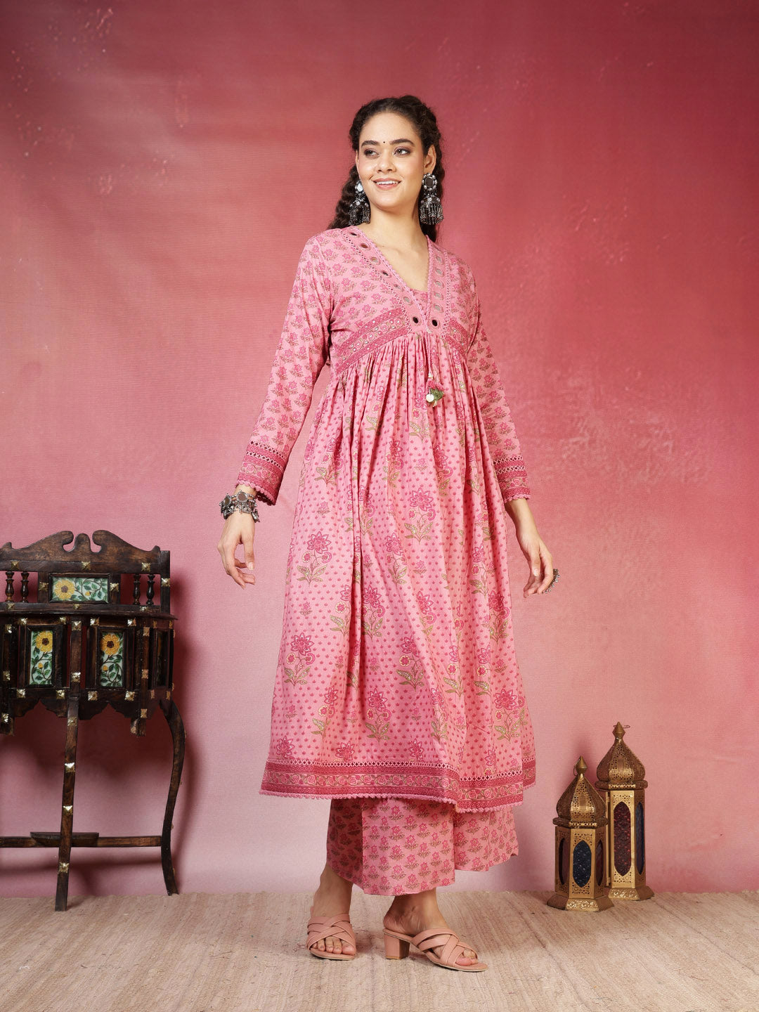 Printed Cotton Blend Kurta With Pants & Dupatta