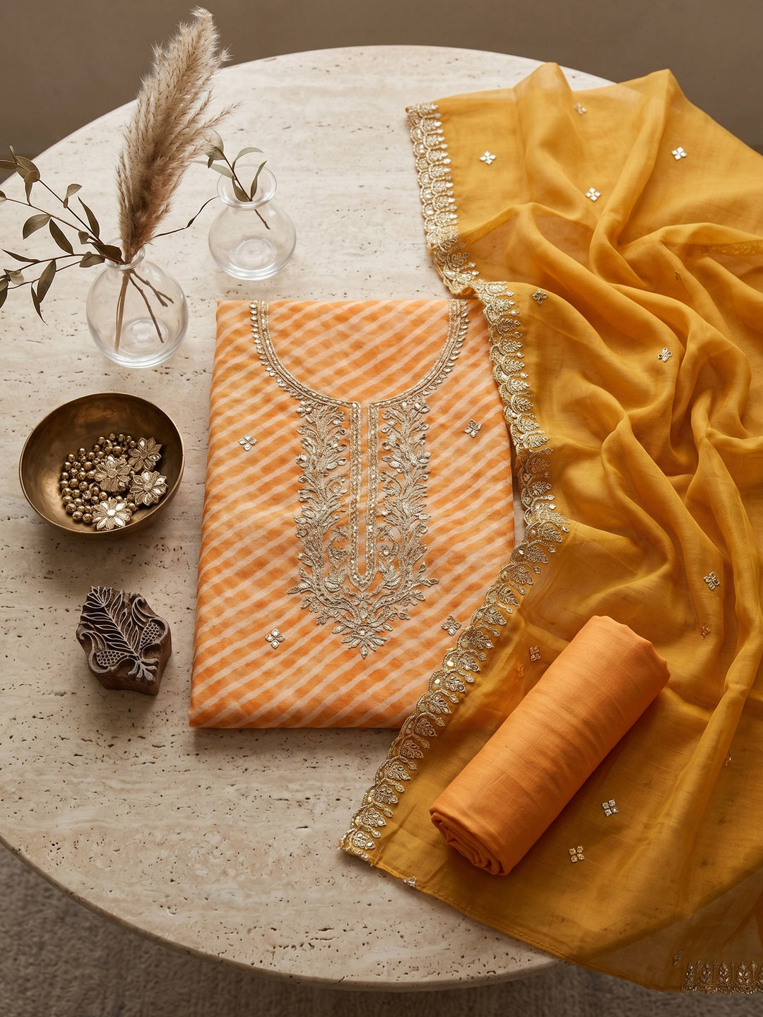 Neck Embroidered Organza Unstitched Suit With Dupatta