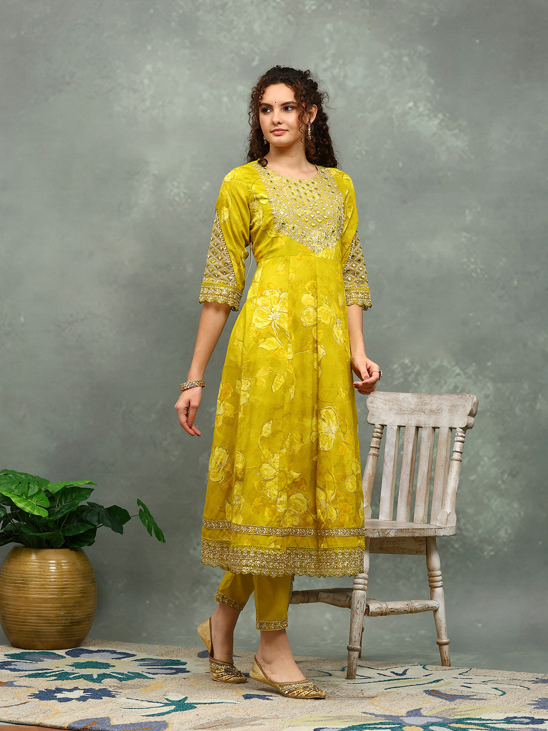 Printed Cotton Blend Kurta With Pants &amp; Dupatta