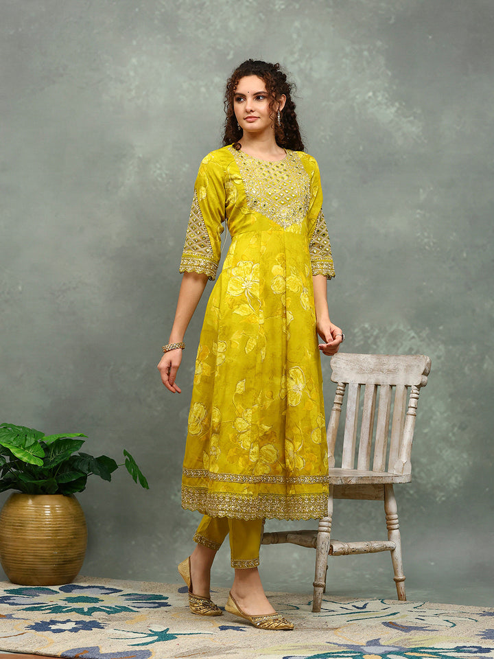 Printed Cotton Blend Kurta With Pants &amp; Dupatta