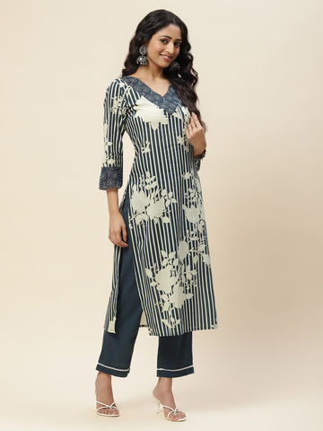 Printed Cotton Kurta With Pants Straight