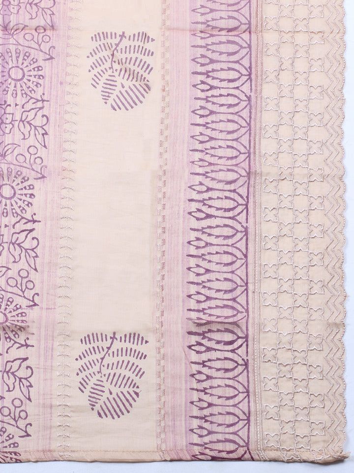Embroidered Cotton Blend Unstitched Suit With Pant &amp; Dupatta