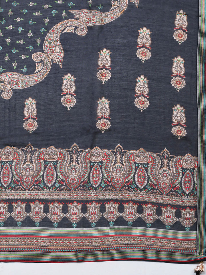 Embellished Muslin Unstitched Suit With Pant &amp; Dupatta