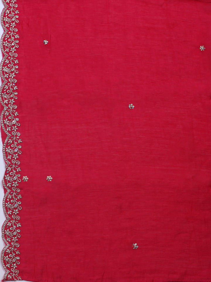 Neck Embroidered Chanderi Unstitched Suit With Dupatta