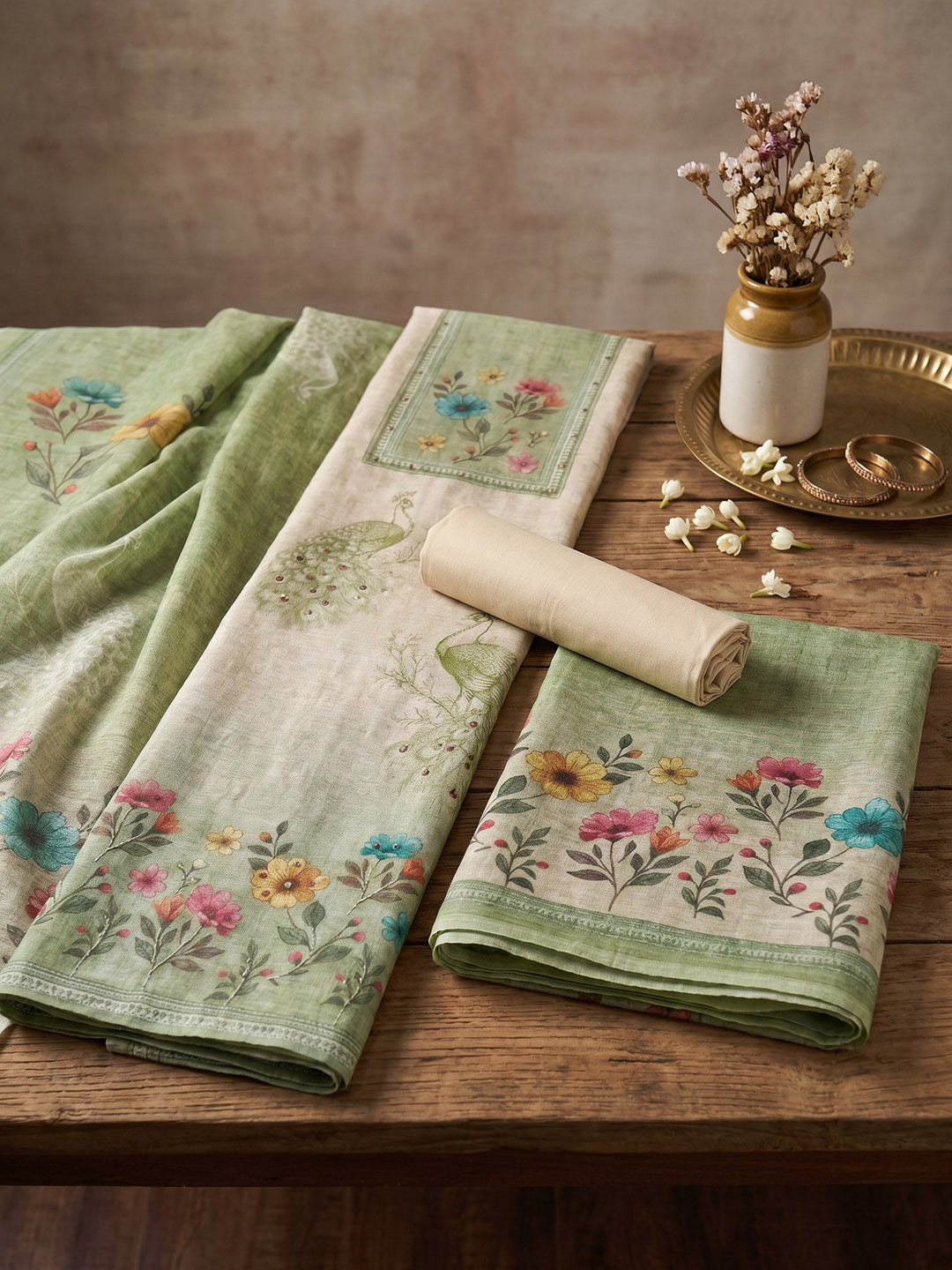 Printed Linen Unstitched Suit With Dupatta