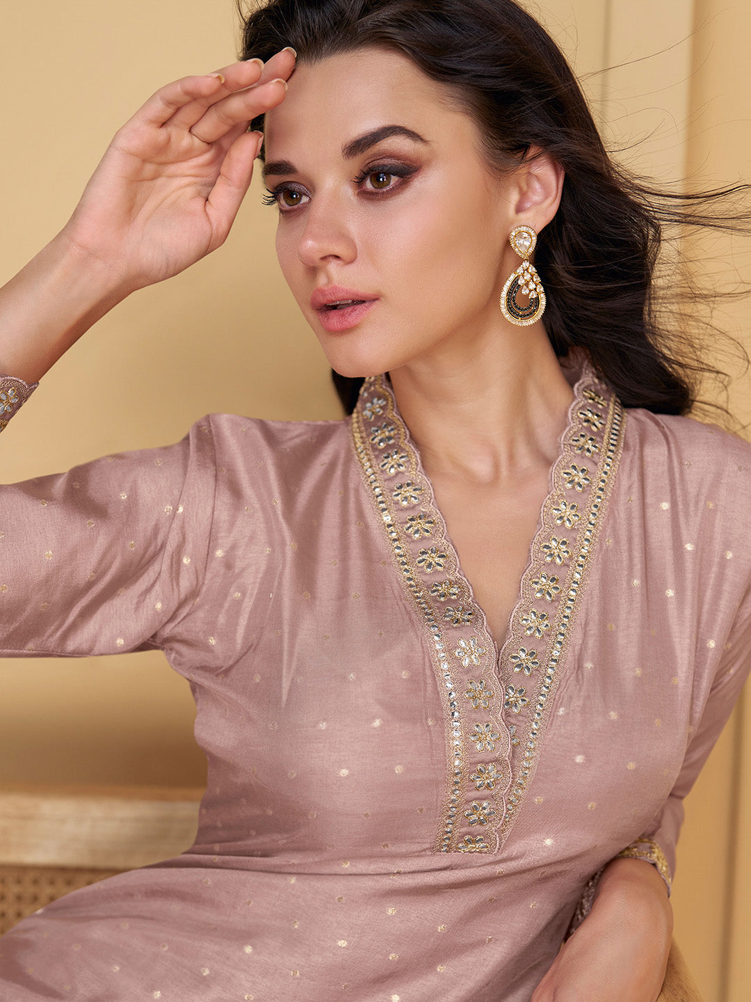 Embroidered Art Silk Suit With Pant &amp; Dupatta