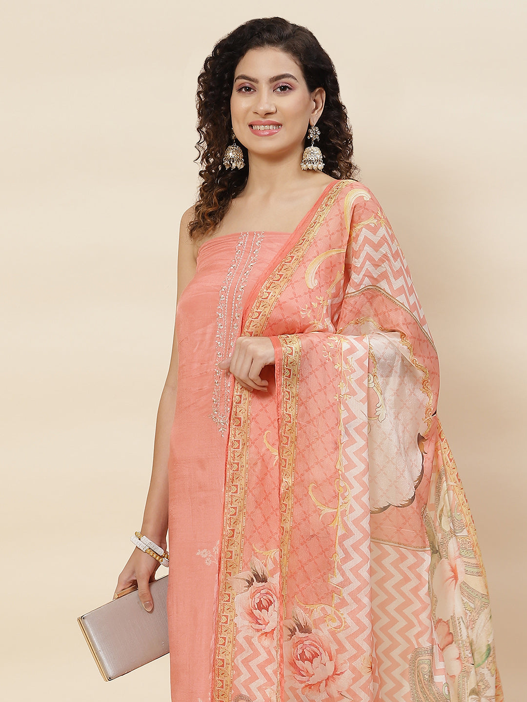 Woven Muslin Unstitched Suit Piece With Dupatta
