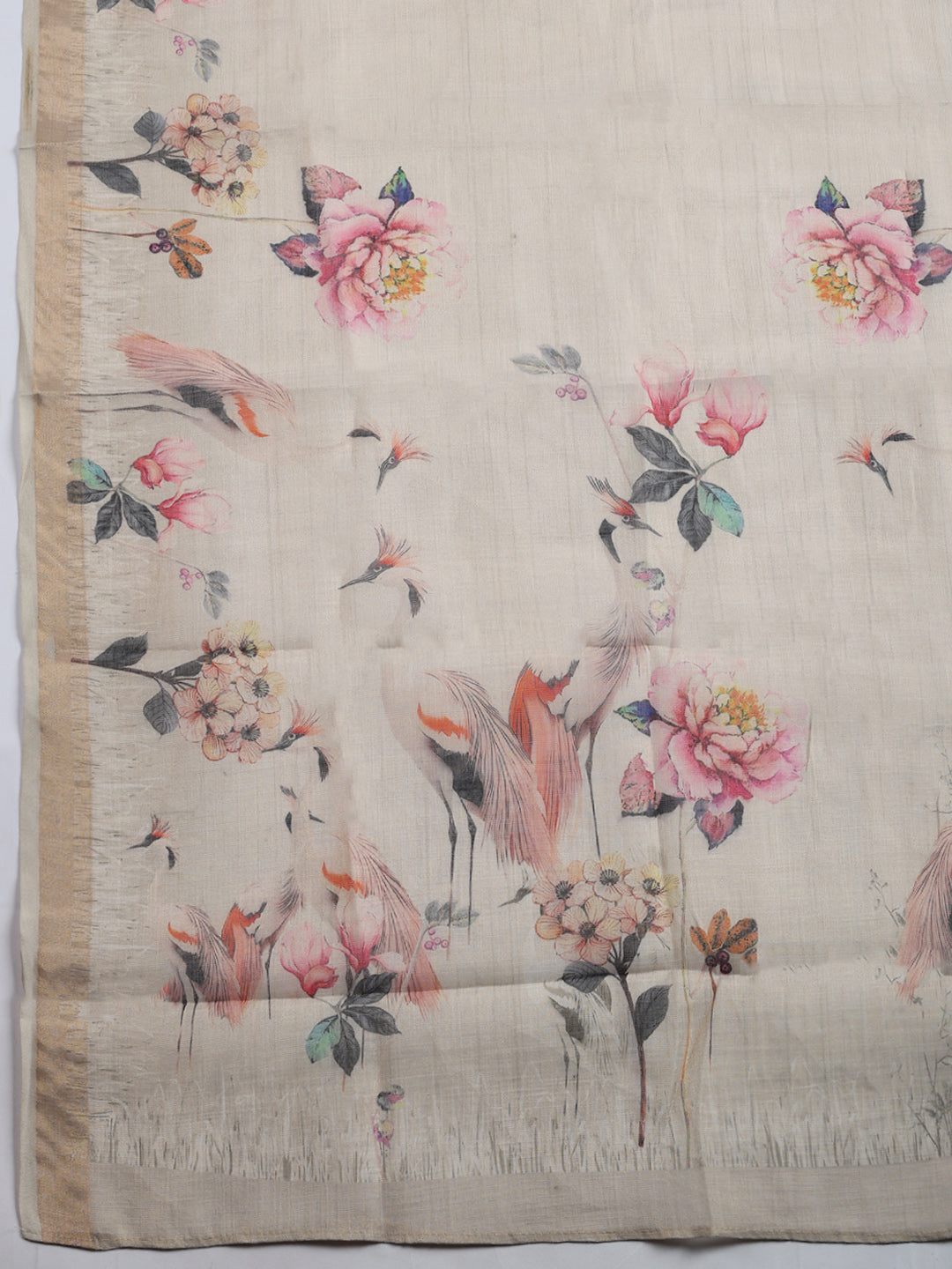 Printed, Linen Blend Unstitched Suit With Pant &amp; Dupatta