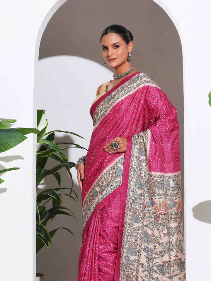 Printed Tussar Silk Saree