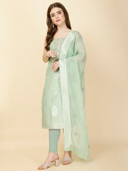 Neck Embroidered Crepe Unstitched Suit Piece With Dupatta
