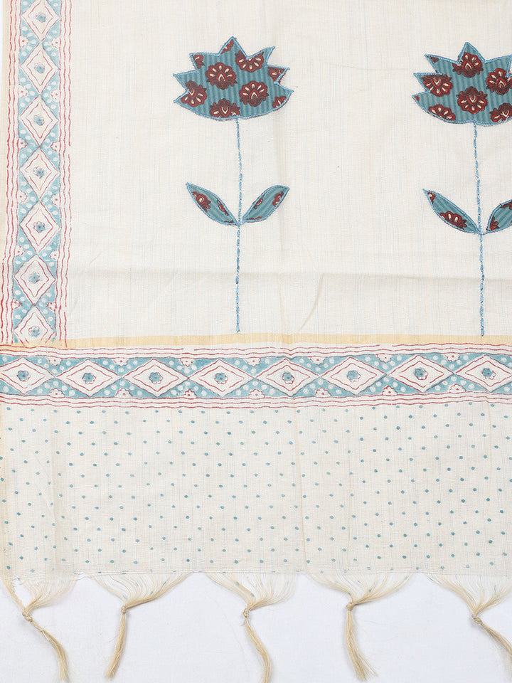 Printed Cotton Blend Unstitched Suit With Pant &amp; Dupatta