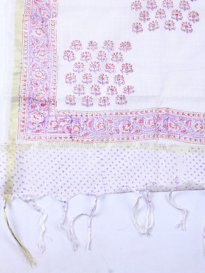 Printed Cotton Blend Unstitched Suit With Pant &amp; Dupatta