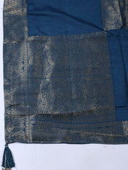 Woven Design Chanderi Teal Blue Unstitched Suit With Pant & Dupatta
