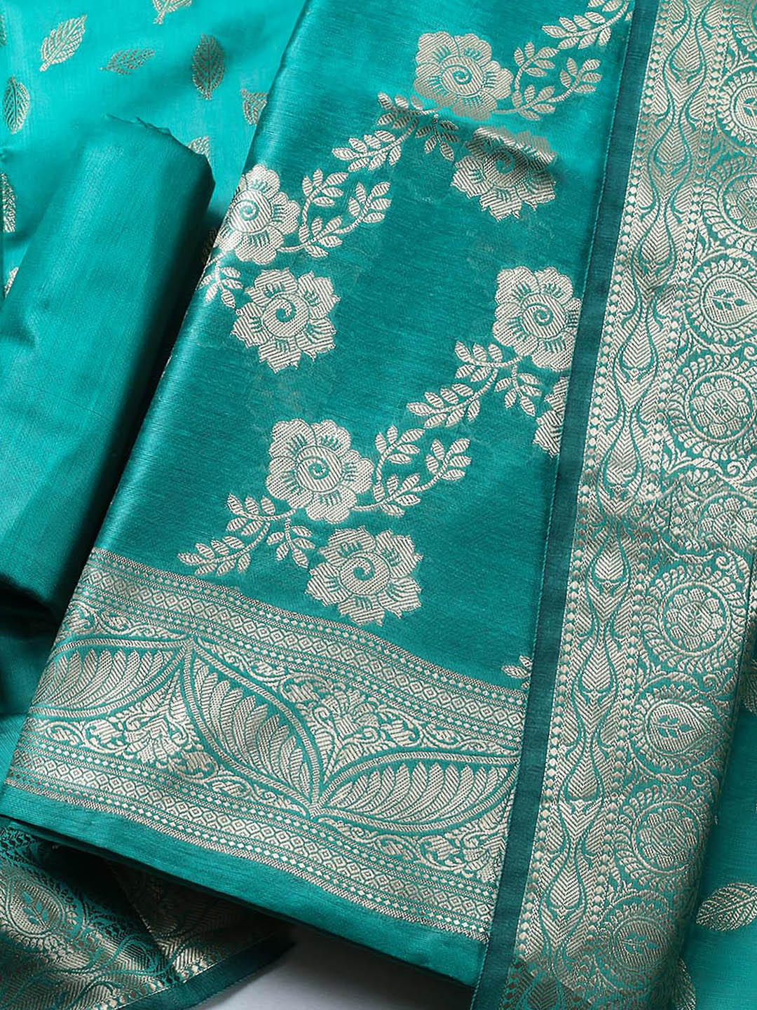 Banarasi Chanderi Unstitched Suit With Pant &amp; Dupatta