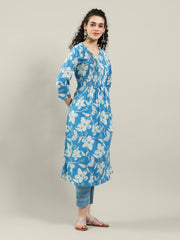 Printed Cotton Blend Kurta With Pants & Dupatta