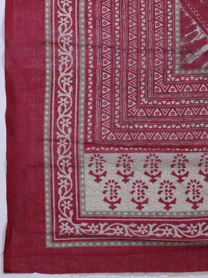 Patch Neck Cotton Blend Unstitched Suit With Dupatta