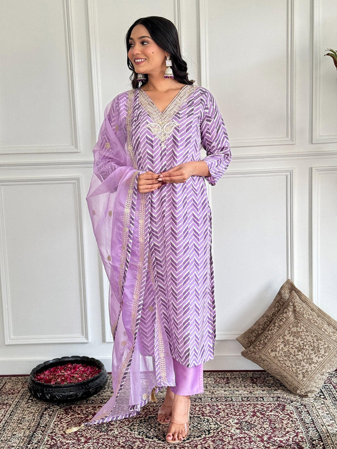 Neck Embroidery Cotton Blend Kurta With Pants &amp; Dupatta