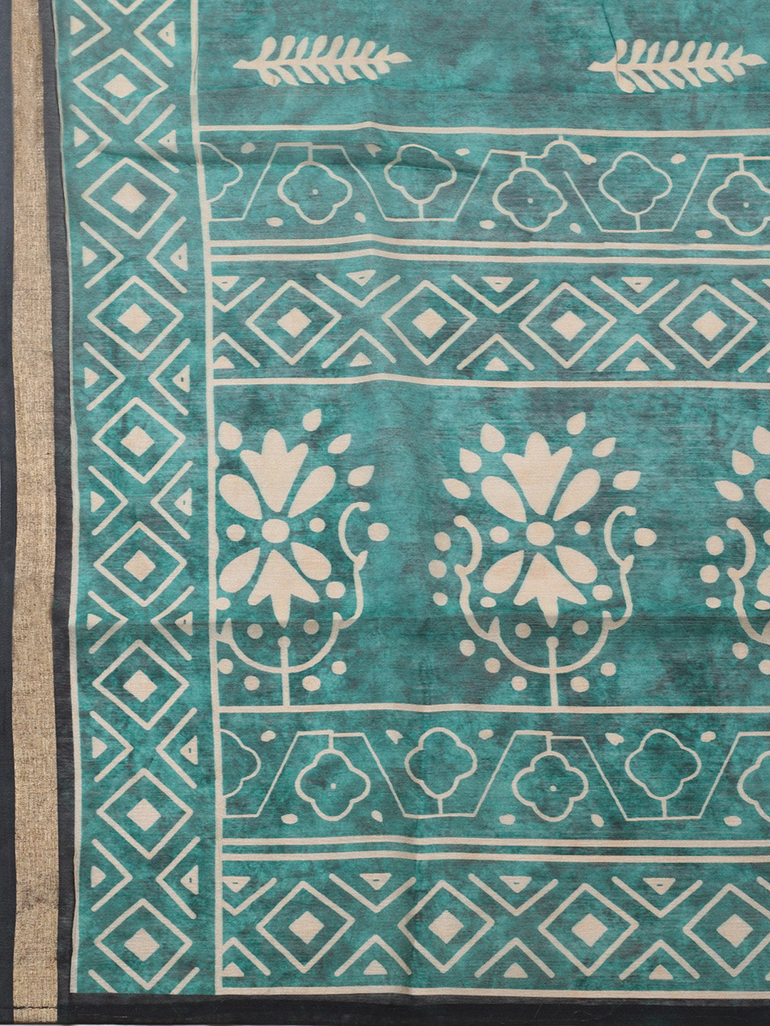 Printed Chanderi Unstitched Suit With Pant &amp; Dupatta