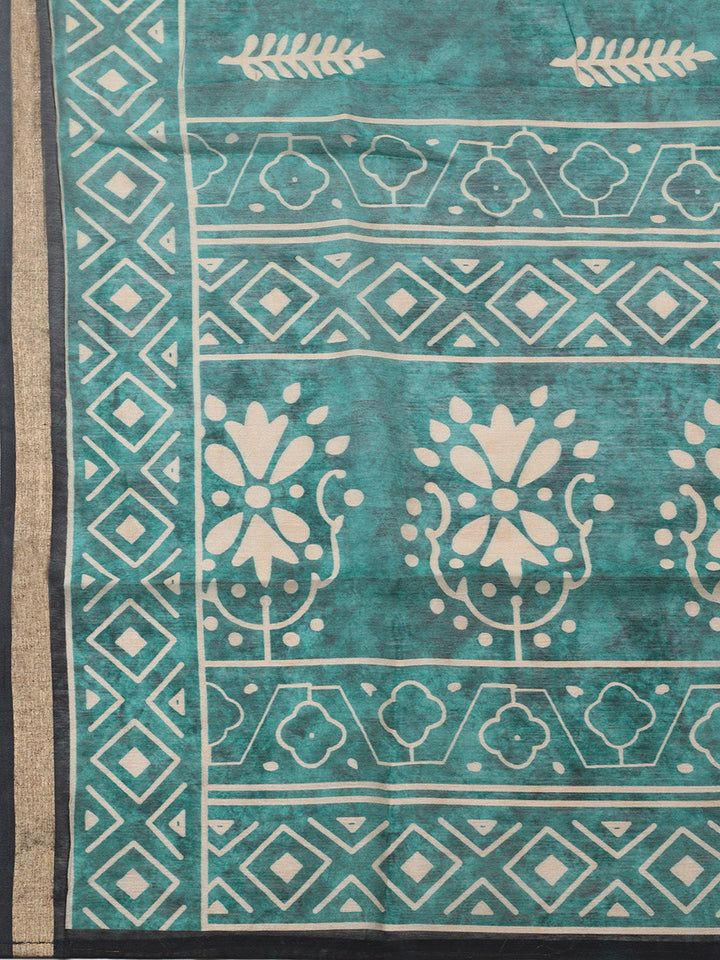 Printed Chanderi Unstitched Suit With Pant &amp; Dupatta